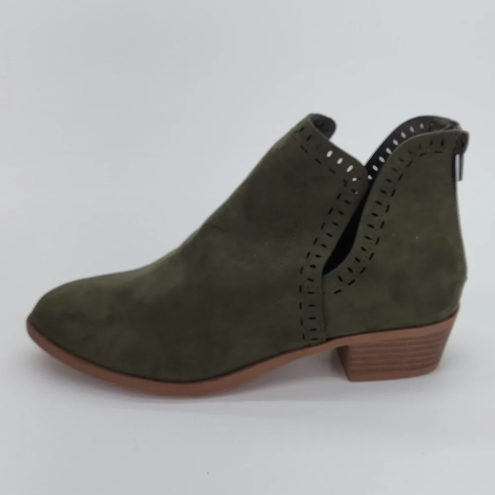Just Fab Tommi Green Faux Suede Cutout Bootie - Zippered Heel Trendy & Versatile - Picture 8 of 12